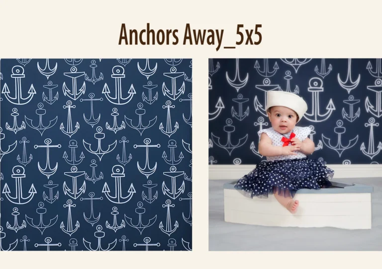 Nautical pattern with white anchors on a dark blue background.