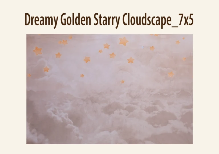 Dreamy sky with fluffy clouds and scattered cartoon-like orange stars on a soft pink background, creating a whimsical and serene atmosphere.