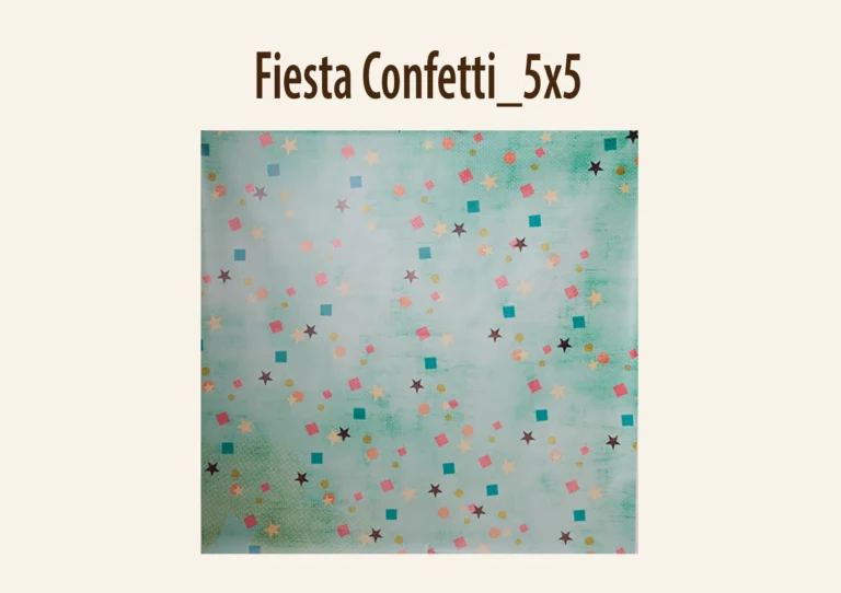 Green background with colorful geometric shapes, including stars, squares, and dots in pink, yellow, and blue, creating a playful, festive feel.