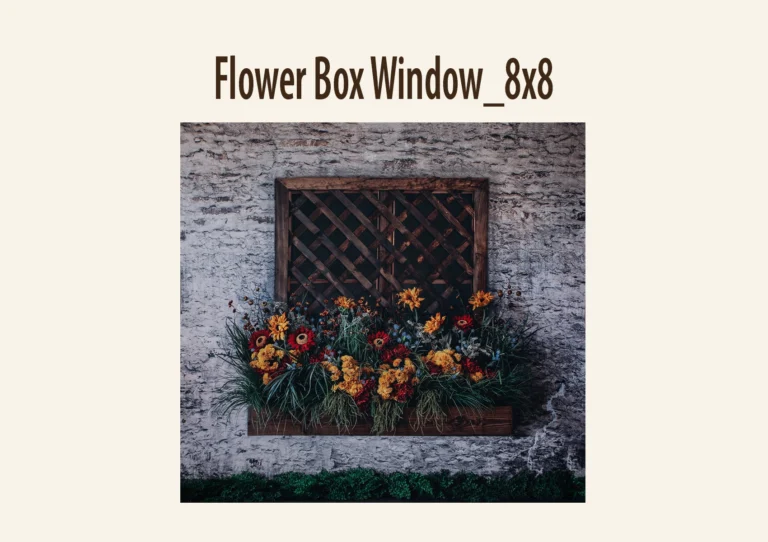 Wooden lattice frame on a white brick wall with a colorful flower arrangement beneath.