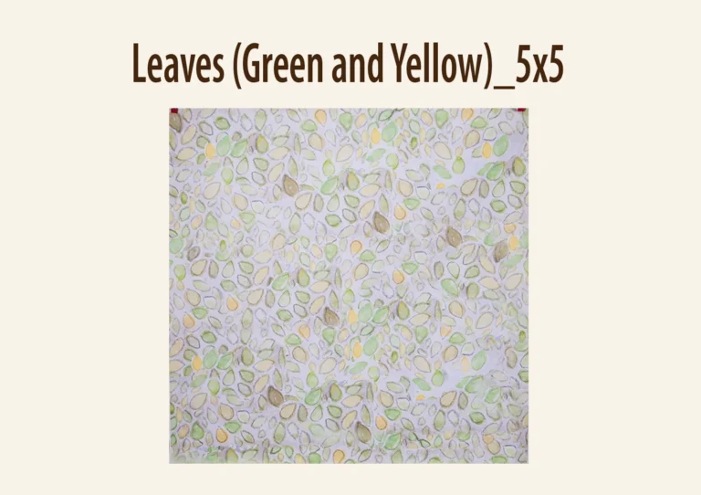 Abstract pattern of overlapping leaf shapes in soft green, yellow, and brown tones on a light background, creating a calming, nature-inspired texture.