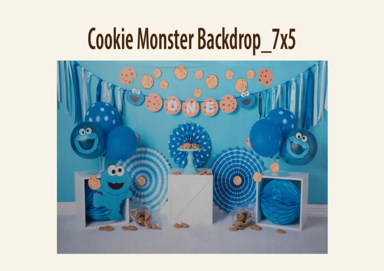 Blue-themed photography backdrop with cookies and character decorations, featuring "ONE" spelled out.