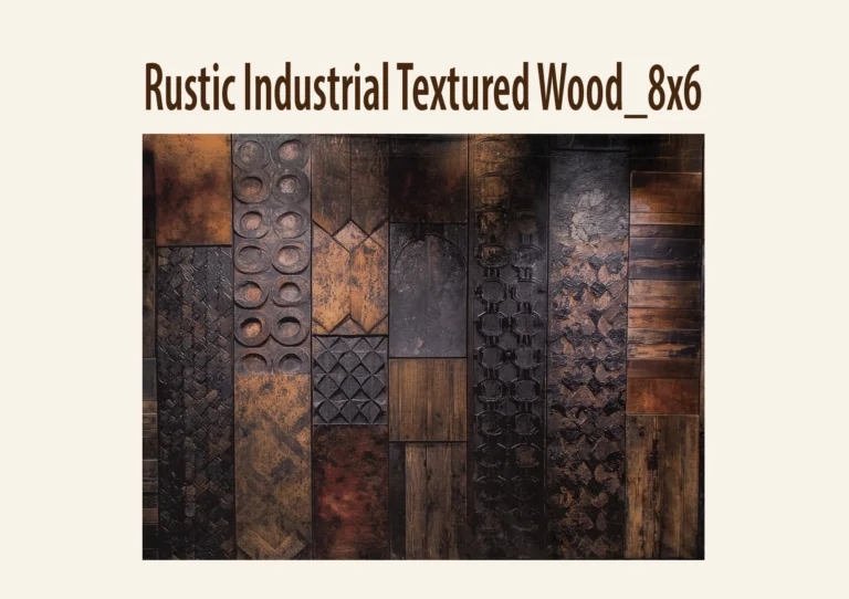 Photography backdrop with vertical panels featuring various textures and patterns in dark and earthy tones.