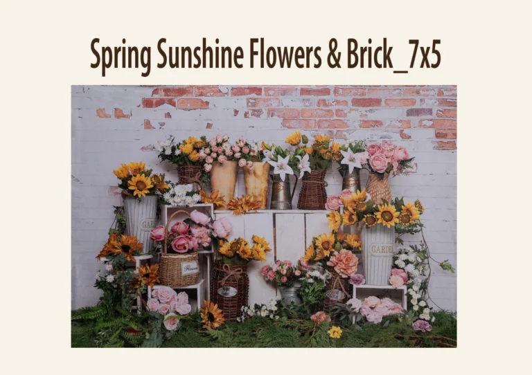 A floral arrangement with sunflowers, roses, and lilies against a white brick wall.
