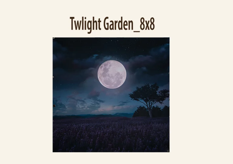 Full moon over a lavender field with a silhouetted tree and a starry sky.