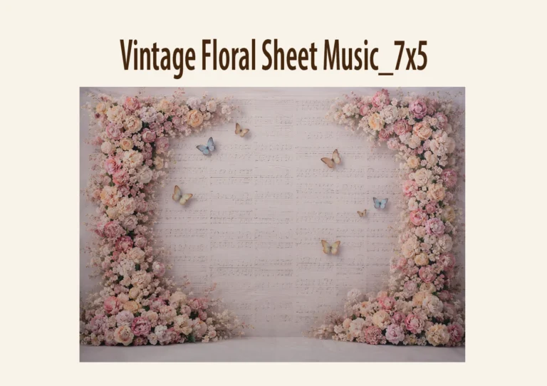 Floral backdrop with pastel flowers and butterflies against a music sheet background.